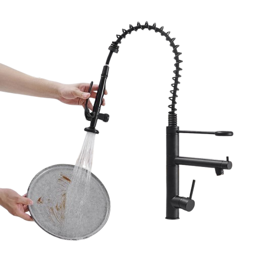Tall Kitchen Faucet – Single Handle Brass Mixer with Pull-Down Spray & 360° Swivel - stirhaus