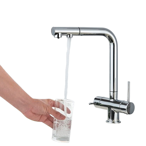 3-Way Kitchen Faucet – Dual Handle Pull-Out Filter Tap for Hot, Cold & Purified Water - stirhaus