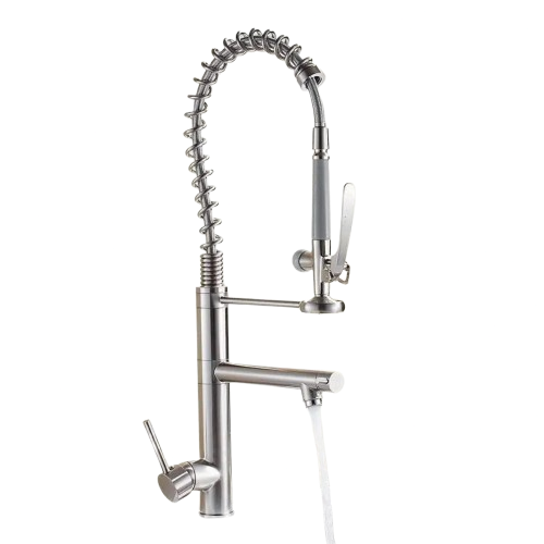 Chrome Brass Kitchen Faucet – Tall Pull-Out Spray, 360° Swivel, Single Handle Mixer (MH-4829) - stirhaus