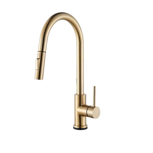 Smart Touch Kitchen Faucet – Brushed Gold Pull Down Sensor Tap with 360° Rotation & Dual Spray - stirhaus