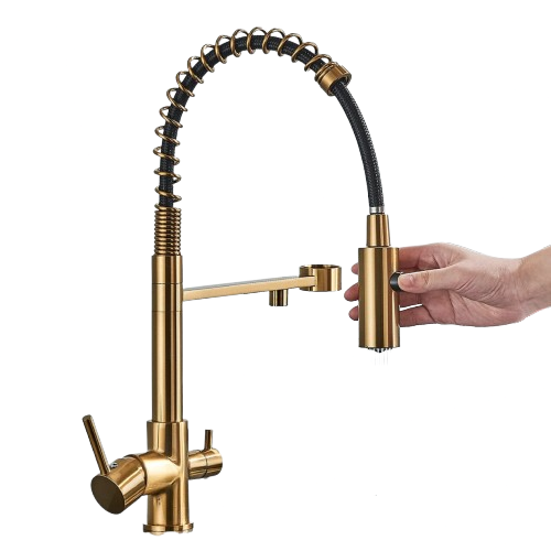 Pull-Down 3-Way Kitchen Faucet – Brass Filter Tap with Hot, Cold & Purified Water - stirhaus