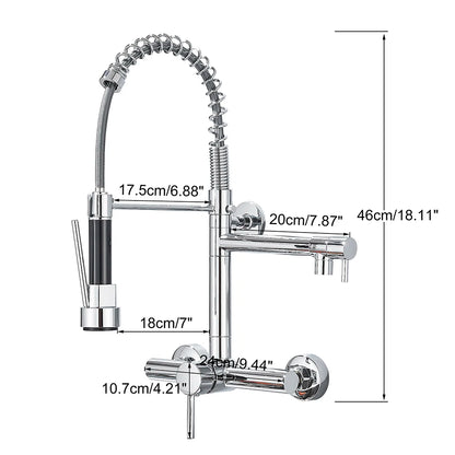 Wall-Mounted Kitchen Faucet with Dual Handles & Spring Swivel Spouts - stirhaus