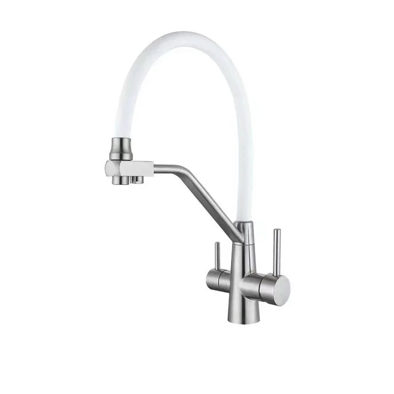 Stainless Steel Kitchen Faucet with Filtered Water, Dual Handle Hot & Cold Mixer - stirhaus