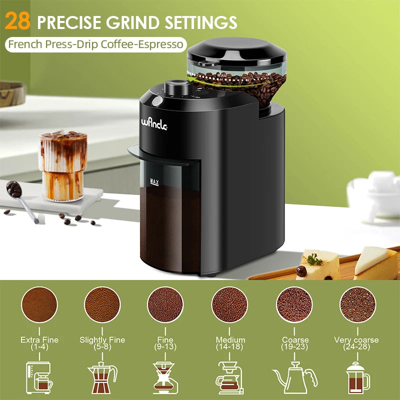 Electric Burr Coffee Grinder – 28 Grind Settings, Conical Burr Mill for Espresso & Coffee Beans - stirhaus