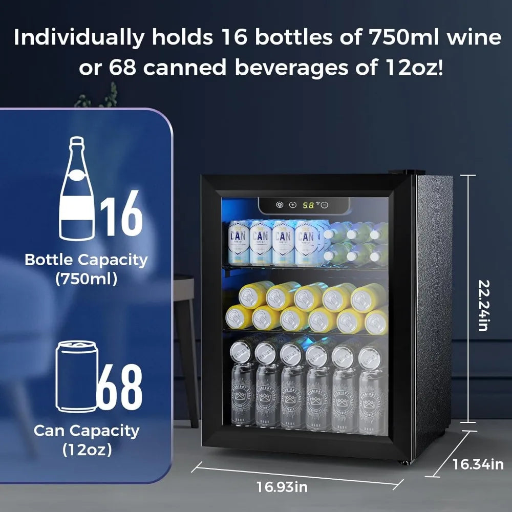 68-Can Beverage Refrigerator – Compact Mini Fridge with Glass Door & Digital Temp Control - stirhaus