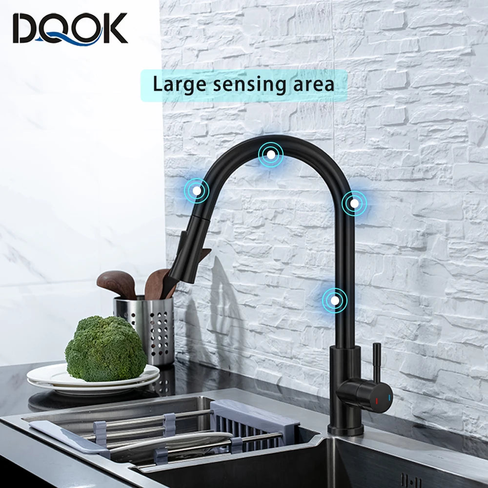 Smart Touch Kitchen Faucet – Brushed Nickel Pull Out Sensor Tap with 360° Rotation & Pull Down Spray - stirhaus
