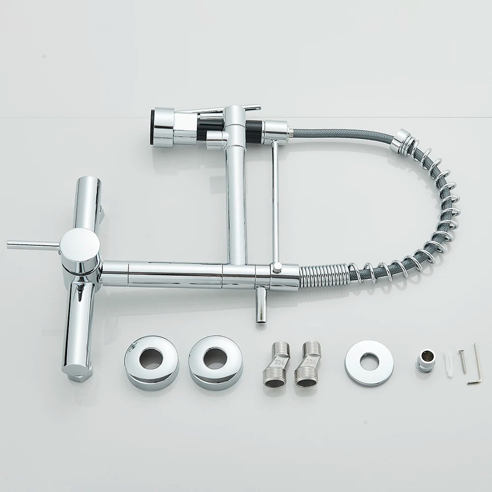 Wall-Mounted Kitchen Faucet with Dual Handles & Spring Swivel Spouts - stirhaus