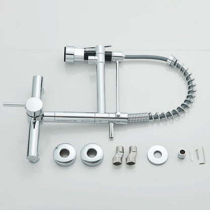 Wall-Mounted Kitchen Faucet with Dual Handles & Spring Swivel Spouts - stirhaus