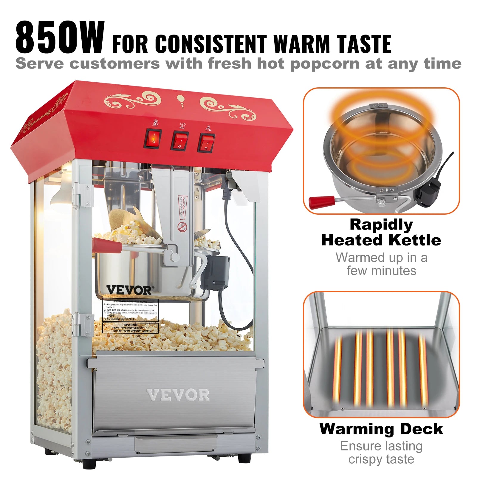 Electric Popcorn Maker – 8oz & 12oz Commercial Popper Machine with SUS304 Heating Tube, Scoop & Spoon - stirhaus