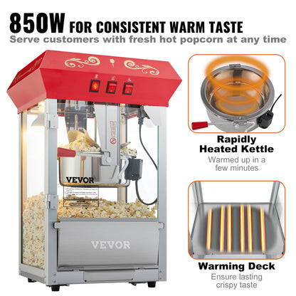 Electric Popcorn Maker – 8oz & 12oz Commercial Popper Machine with SUS304 Heating Tube, Scoop & Spoon - stirhaus