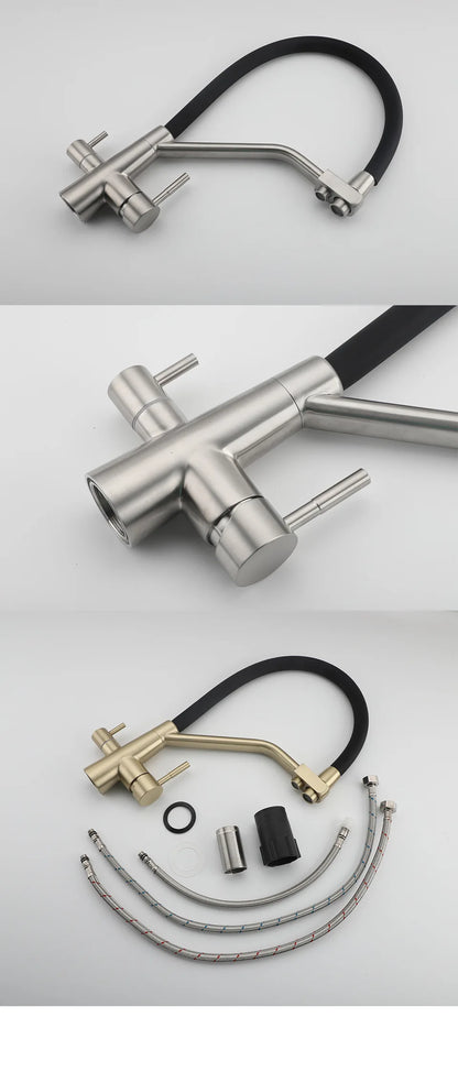 Stainless Steel Kitchen Faucet with Filtered Water, Dual Handle Hot & Cold Mixer - stirhaus