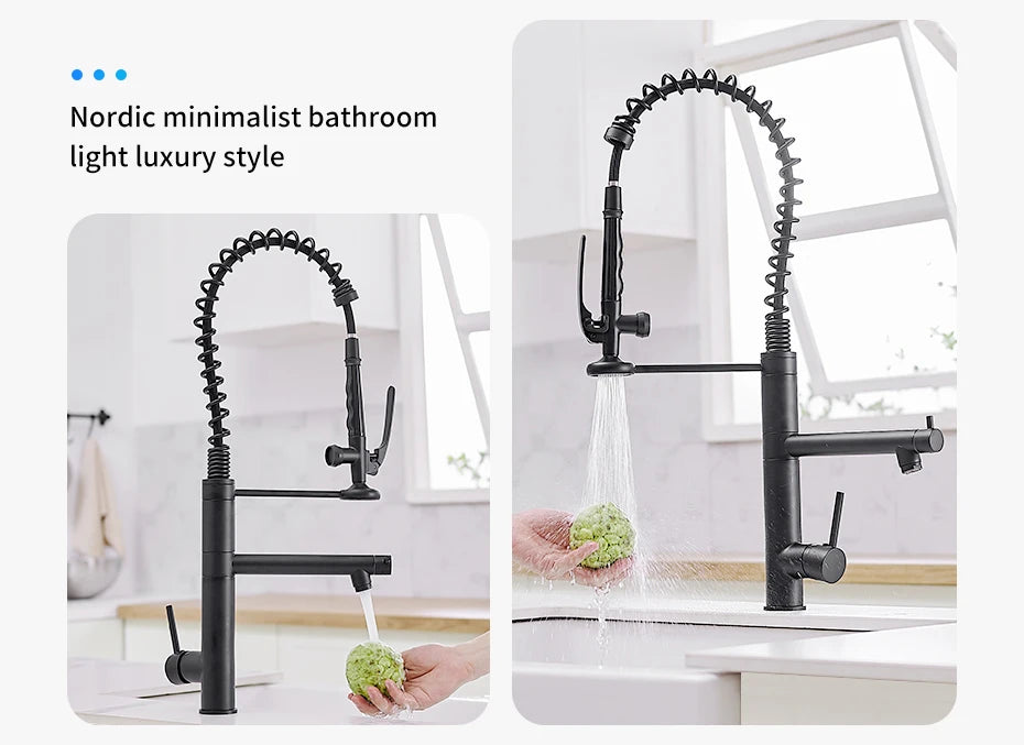 Chrome Brass Kitchen Faucet – Tall Pull-Out Spray, 360° Swivel, Single Handle Mixer (MH-4829) - stirhaus