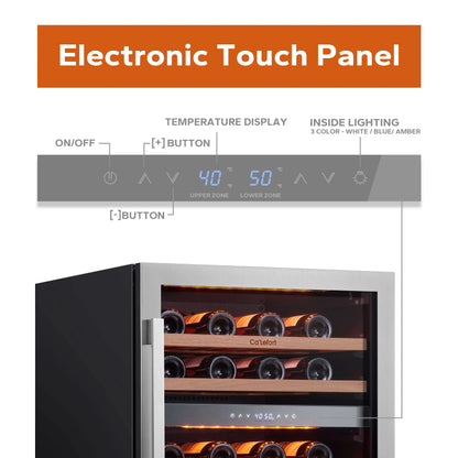 24" Dual Zone Wine Fridge – 46-Bottle Built-In Cooler with Glass Door & LED Lighting - stirhaus
