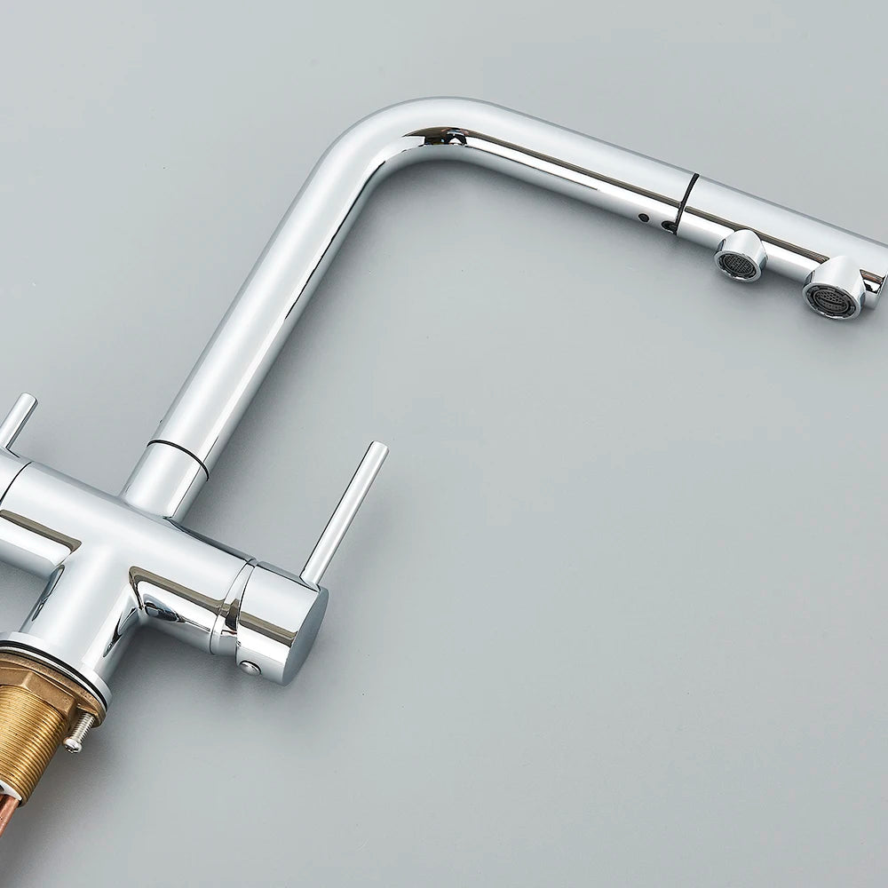 3-Way Kitchen Faucet – Dual Handle Pull-Out Filter Tap for Hot, Cold & Purified Water - stirhaus