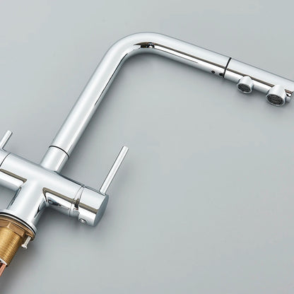 3-Way Kitchen Faucet – Dual Handle Pull-Out Filter Tap for Hot, Cold & Purified Water - stirhaus