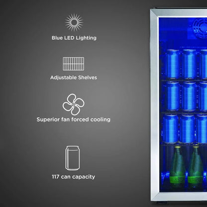 117-Can Beverage Cooler with Glass Door & Lock – Freestanding Drink Fridge - stirhaus