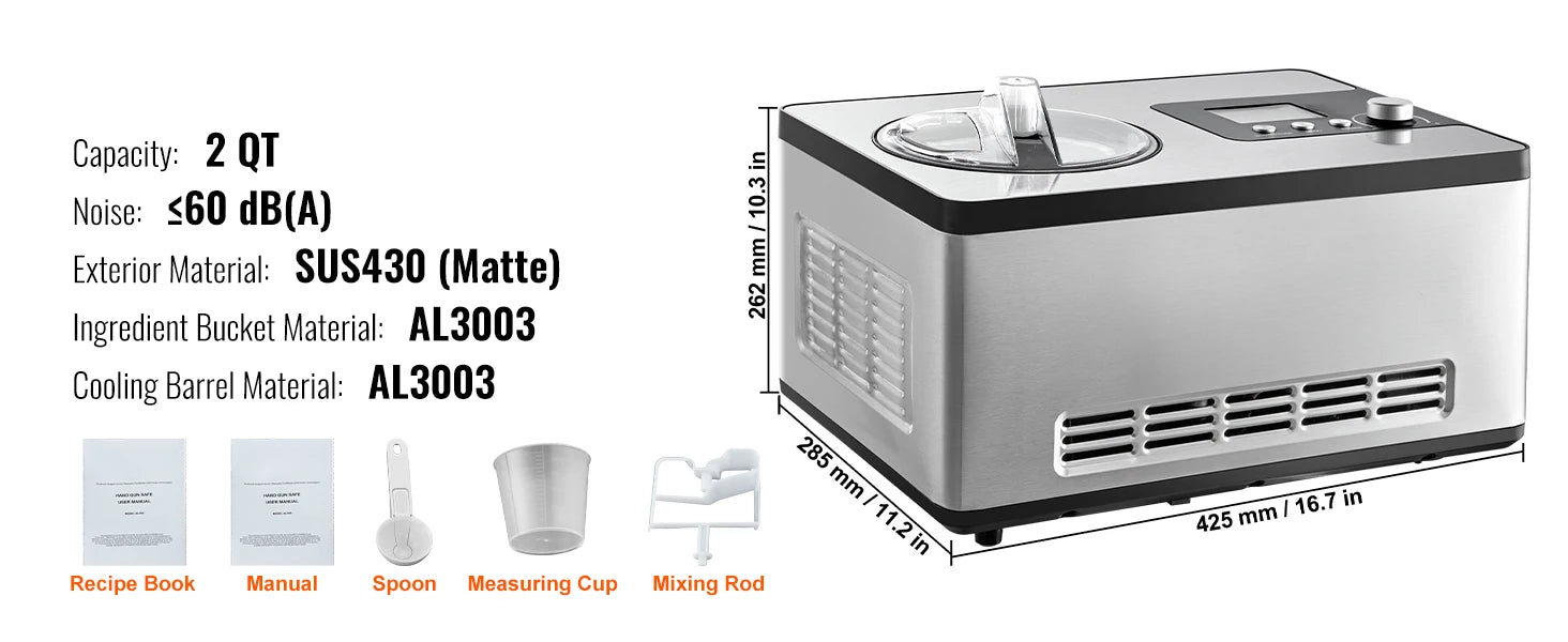 2-Quart Automatic Ice Cream Maker with Built-In Compressor – Frozen Yogurt & Sorbet Machine - stirhaus