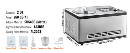 2-Quart Automatic Ice Cream Maker with Built-In Compressor – Frozen Yogurt & Sorbet Machine - stirhaus