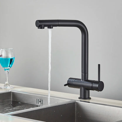 3-Way Kitchen Faucet – Dual Handle Pull-Out Filter Tap for Hot, Cold & Purified Water - stirhaus