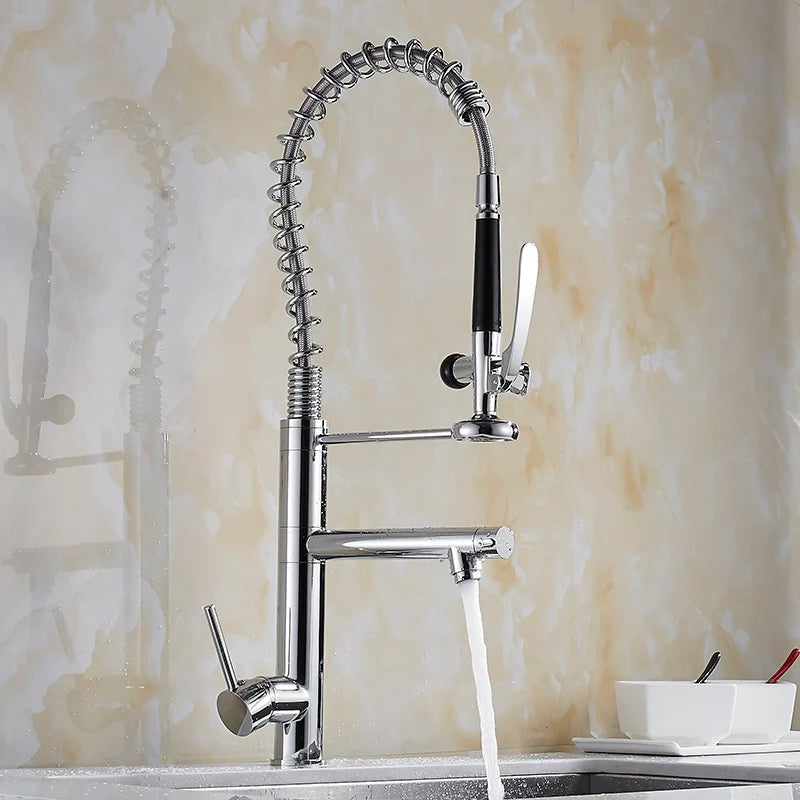 Tall Kitchen Faucet – Single Handle Brass Mixer with Pull-Down Spray & 360° Swivel - stirhaus