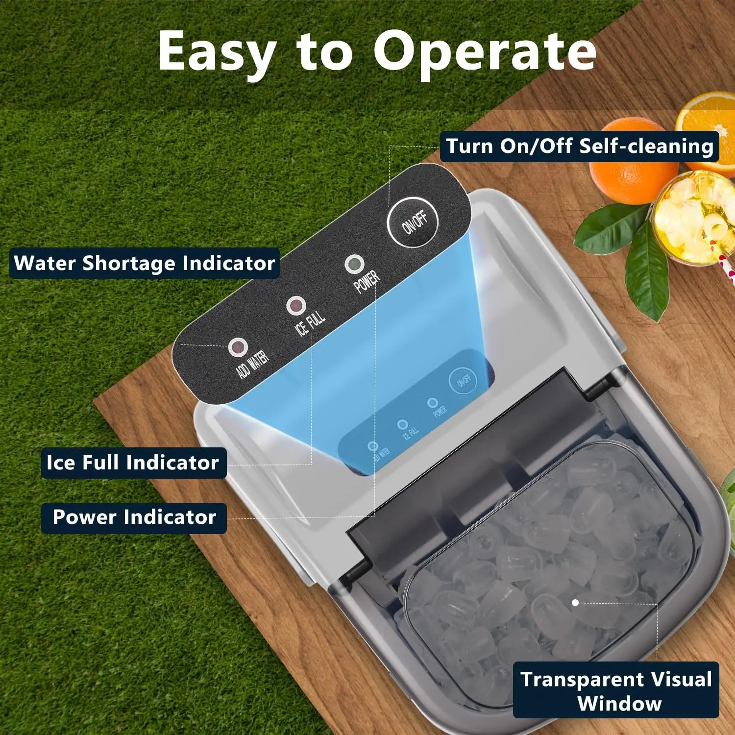 Portable Countertop Ice Maker – 26 lbs/Day Bullet Ice Machine with Self-Cleaning - stirhaus