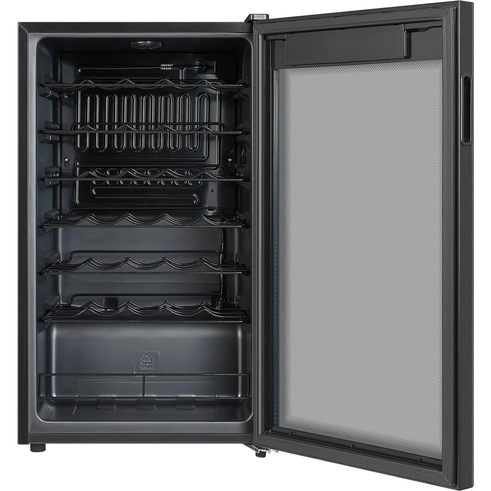 34-Bottle Wine Cooler – Freestanding Single Zone Wine Fridge with Glass Door & LED Lighting - stirhaus