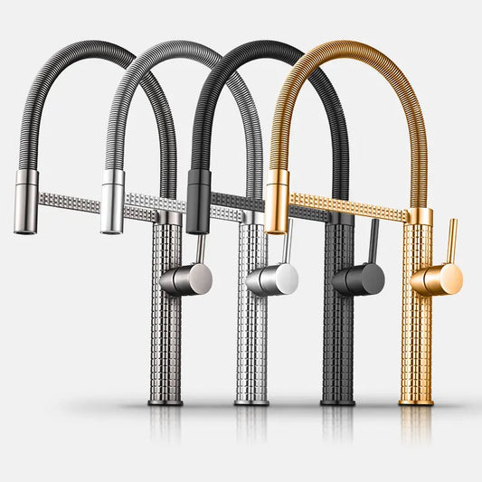 Matte Kitchen Faucet – Brass Single Handle Pull-Down Spring Sink Tap - stirhaus
