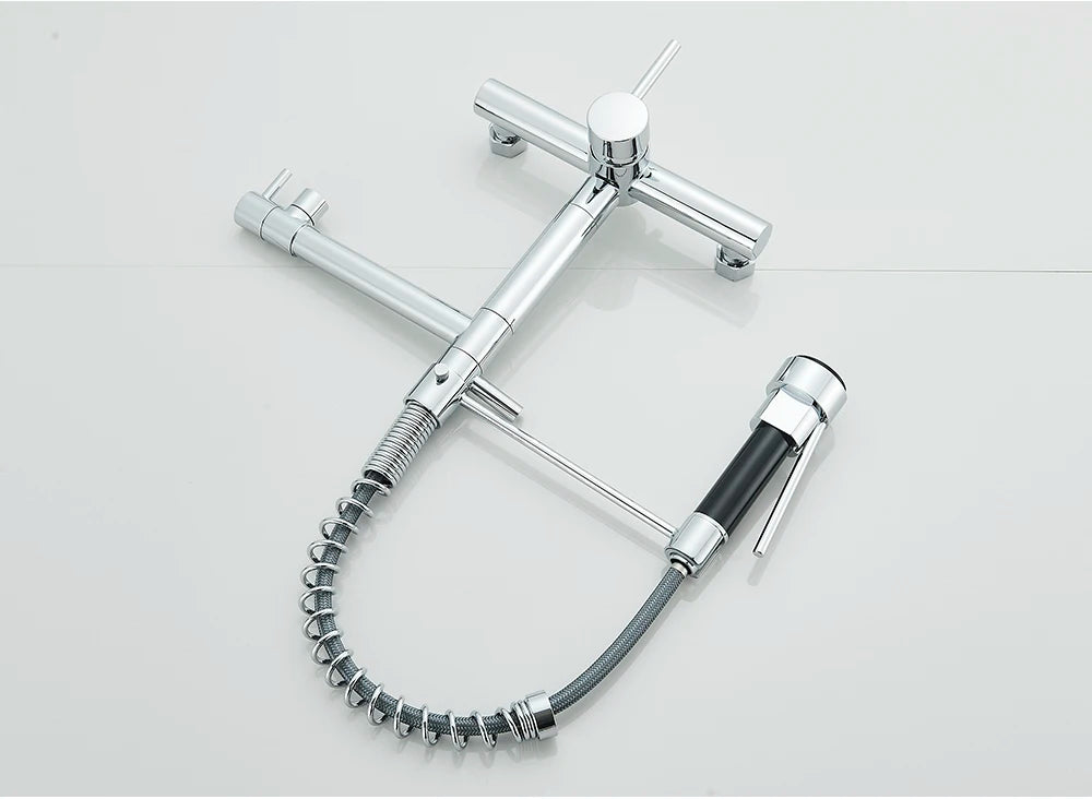 Wall-Mounted Kitchen Faucet with Dual Handles & Spring Swivel Spouts - stirhaus
