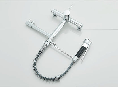 Wall-Mounted Kitchen Faucet with Dual Handles & Spring Swivel Spouts - stirhaus