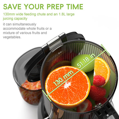 Cold Press Juicer with 130mm Wide Chute, Triple Filter & BPA-Free Design - stirhaus