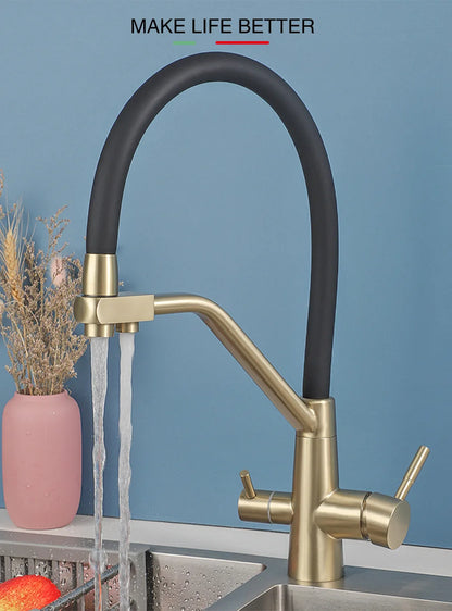 Stainless Steel Kitchen Faucet with Filtered Water, Dual Handle Hot & Cold Mixer - stirhaus