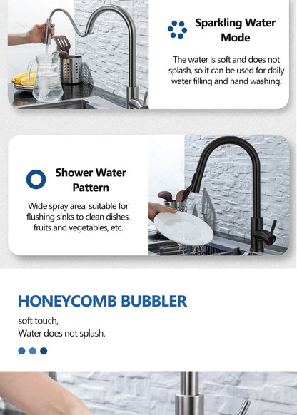 Smart Touch Kitchen Faucet – Brushed Nickel Pull Out Sensor Tap with 360° Rotation & Pull Down Spray - stirhaus