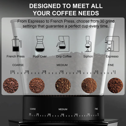 Automatic Burr Coffee Grinder BG706 – 30 Grind Settings, Conical Burr, LCD Timer - stirhaus