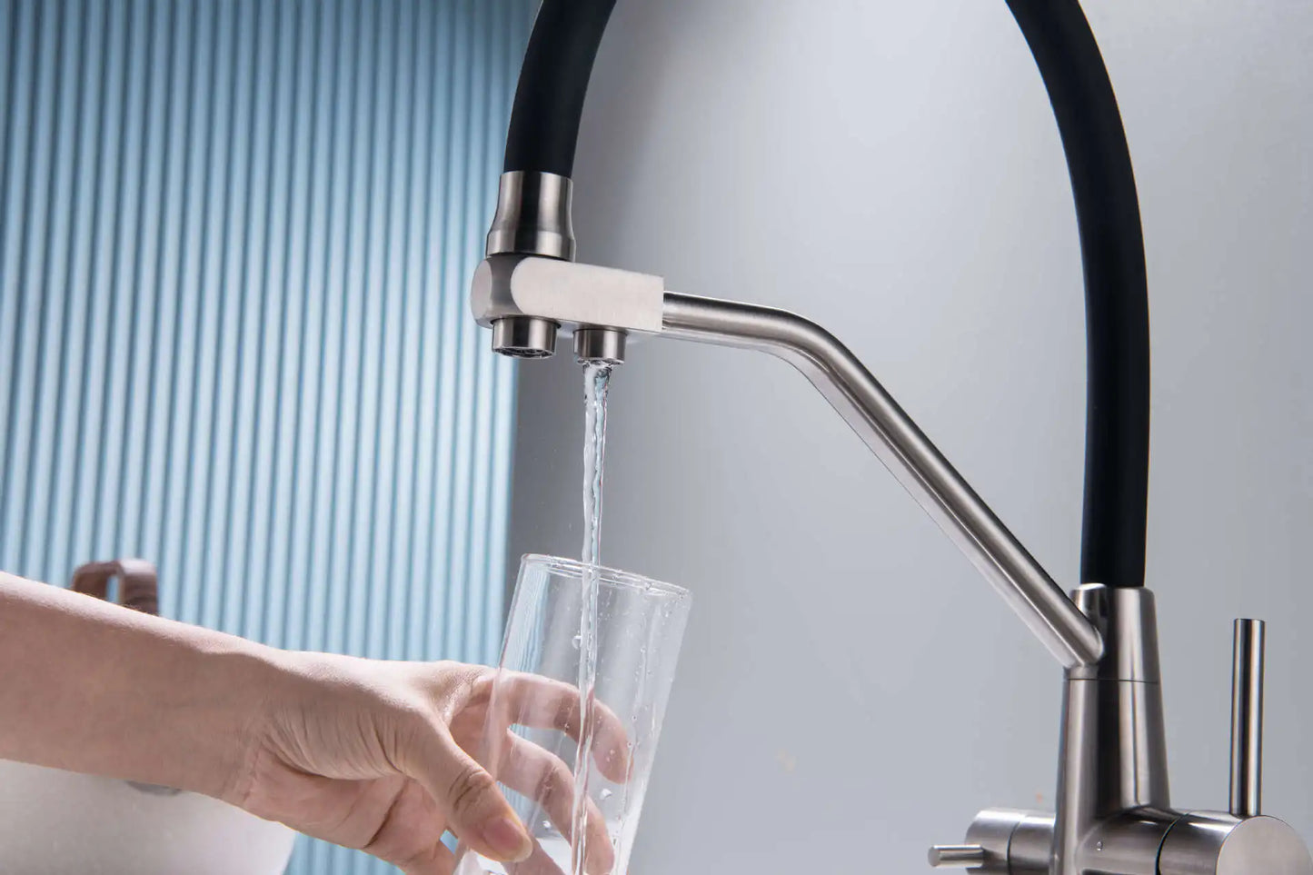 Stainless Steel Kitchen Faucet with Filtered Water, Dual Handle Hot & Cold Mixer - stirhaus
