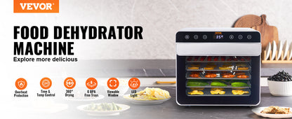 6-Tray Stainless Steel Food Dehydrator – 700W Electric Dryer with Timer & Temperature Control - stirhaus