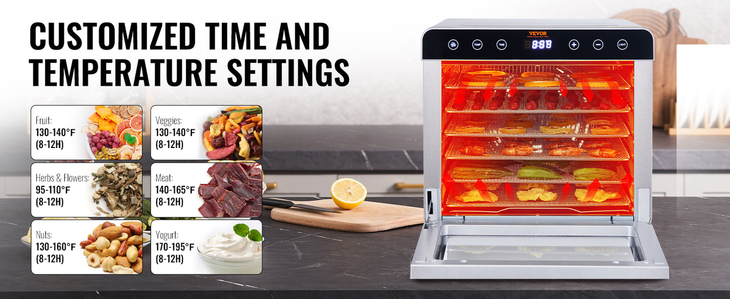 6-Tray Stainless Steel Food Dehydrator – 700W Electric Dryer with Timer & Temperature Control - stirhaus