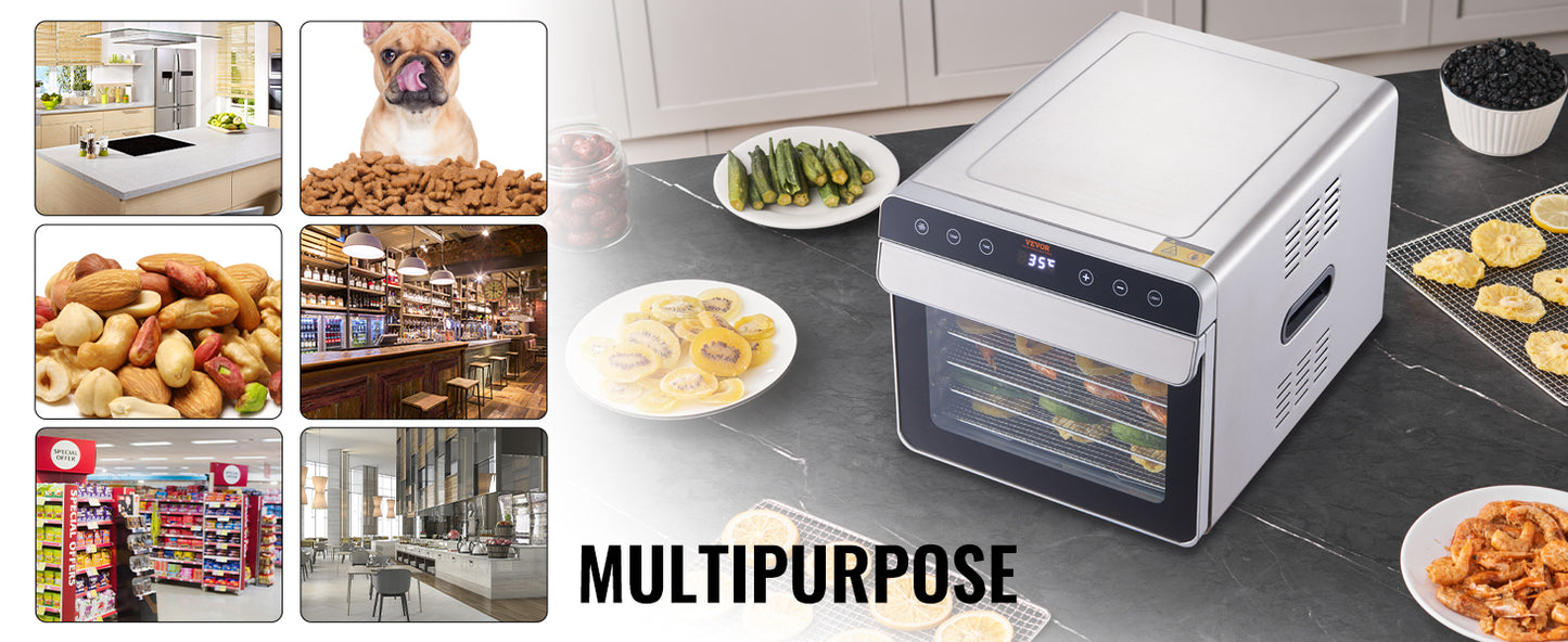6-Tray Stainless Steel Food Dehydrator – 700W Electric Dryer with Timer & Temperature Control - stirhaus