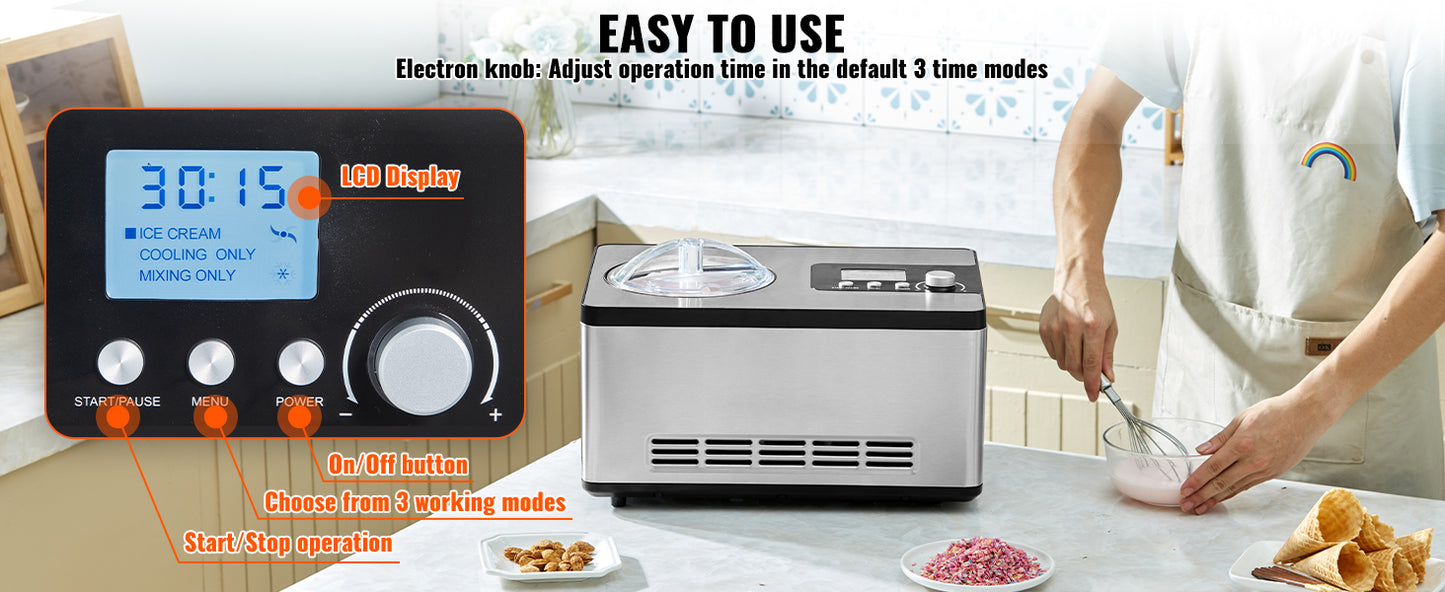2-Quart Automatic Ice Cream Maker with Built-In Compressor – Frozen Yogurt & Sorbet Machine - stirhaus