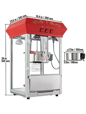 Electric Popcorn Maker – 8oz & 12oz Commercial Popper Machine with SUS304 Heating Tube, Scoop & Spoon - stirhaus