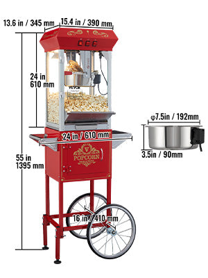 Electric Popcorn Maker – 8oz & 12oz Commercial Popper Machine with SUS304 Heating Tube, Scoop & Spoon - stirhaus
