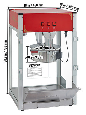 Electric Popcorn Maker – 8oz & 12oz Commercial Popper Machine with SUS304 Heating Tube, Scoop & Spoon - stirhaus